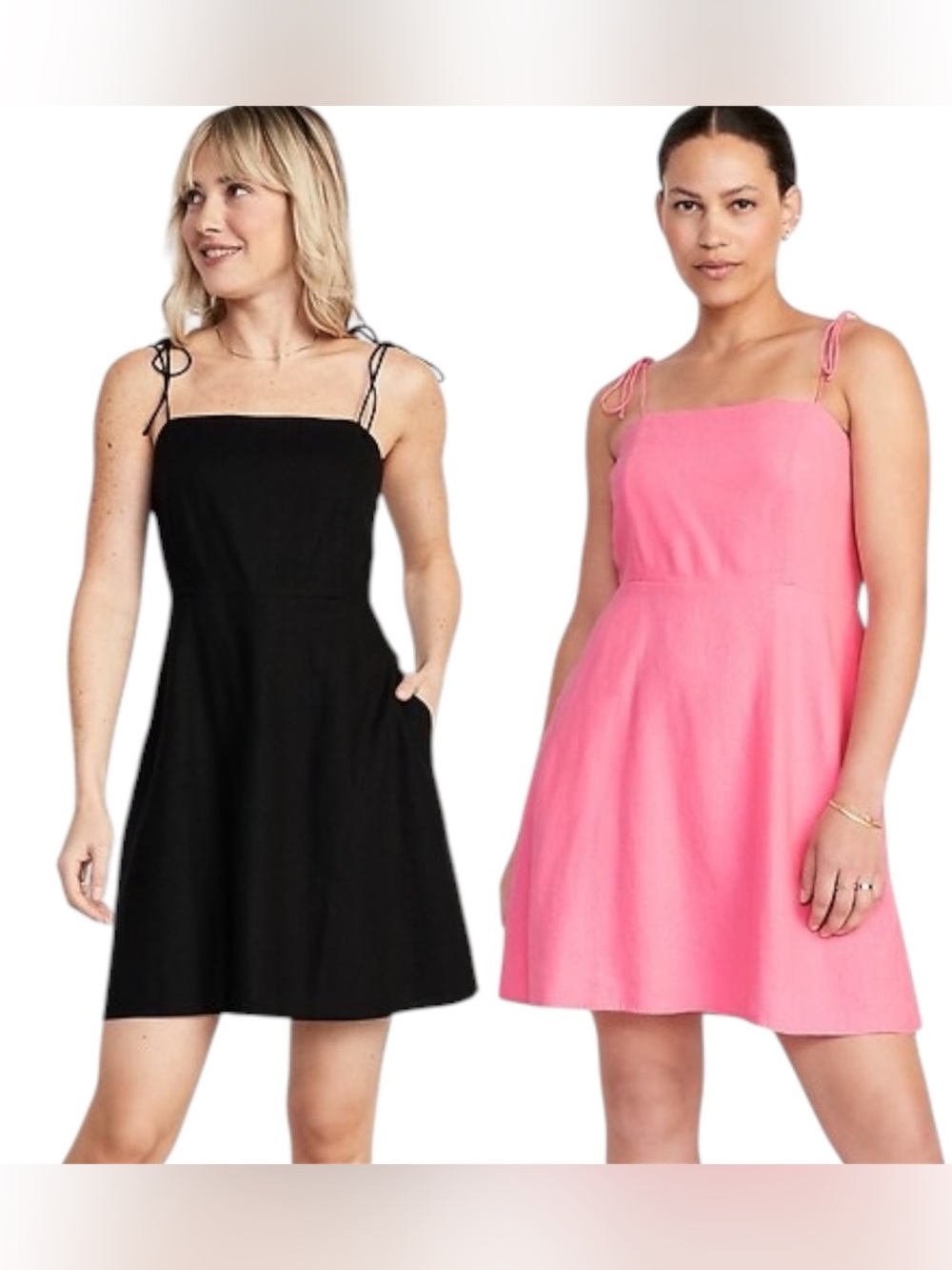 Fit & Flare Tie-Strap Linen-Blend Mini Dress bundle black and pink SP